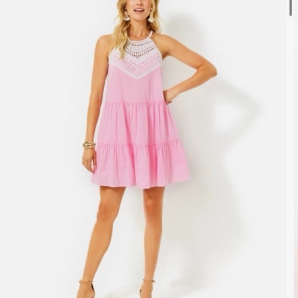 Lilly Pulitzer Britt Pink Seersucker Halter Dress